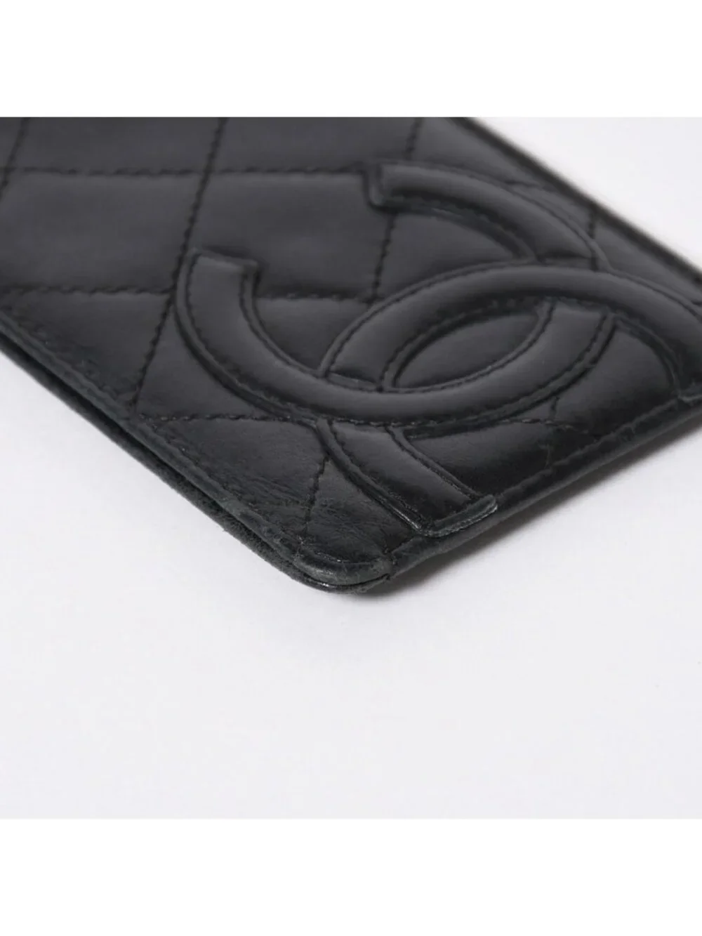 Chanel Cambon Line Card Case CC Logo Lambskin Black Pink